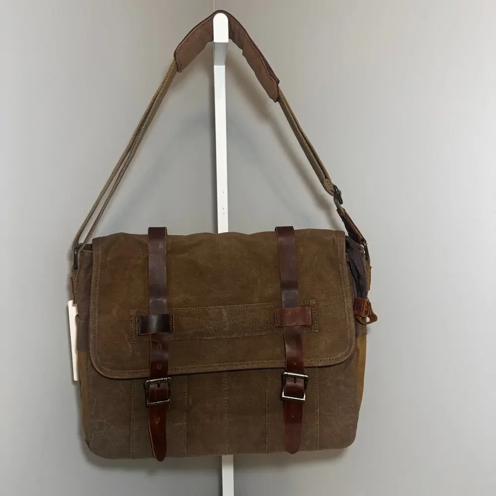 SOAEON Waxed Canvas & Leather Messenger Bag / Laptop Shoulder Bag